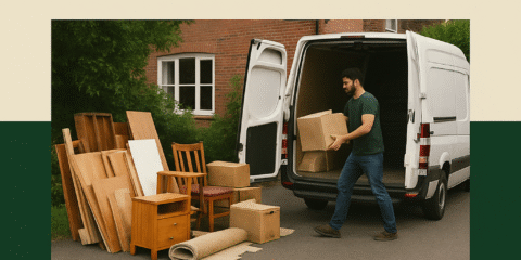 House Clearance Guildford flyer with contact details, website, and professional clearance service branding.