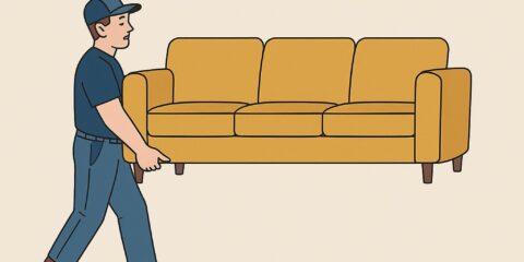 Same-day sofa disposal and furniture removal service in Guildford Surrey illustrated with Man and Van Guildford contact number.