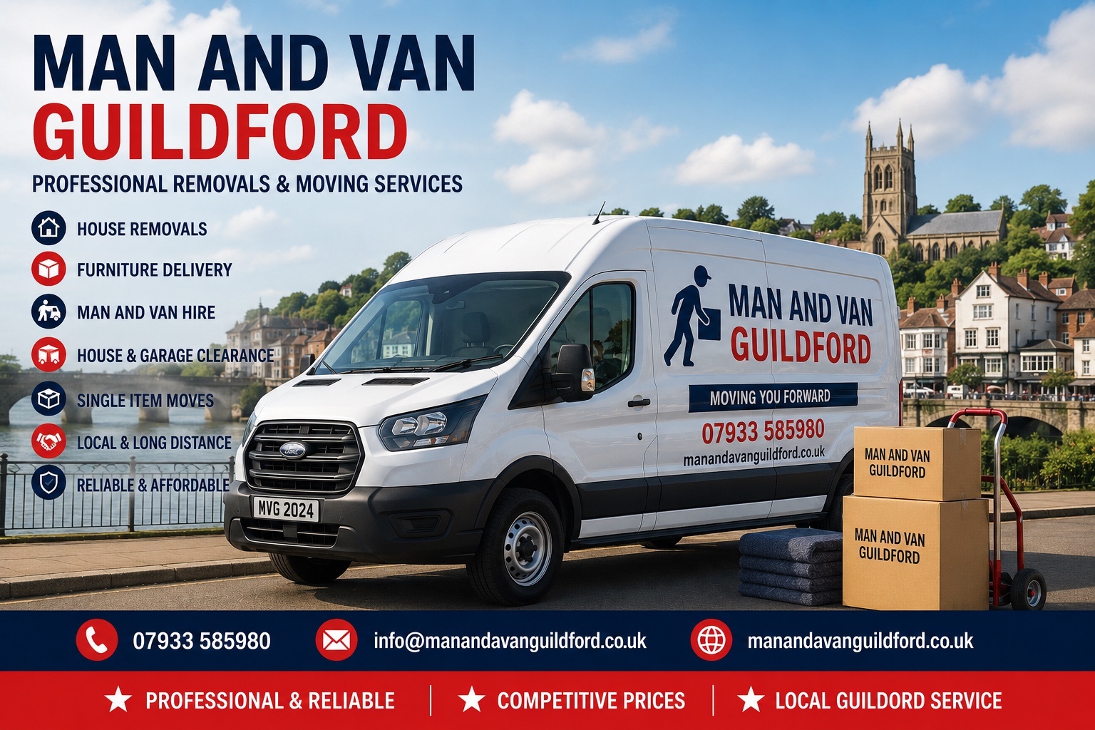 Man and Van Guildford house removals furniture delivery and moving services throughout Guildford and Surrey with professional moving van and local removals team