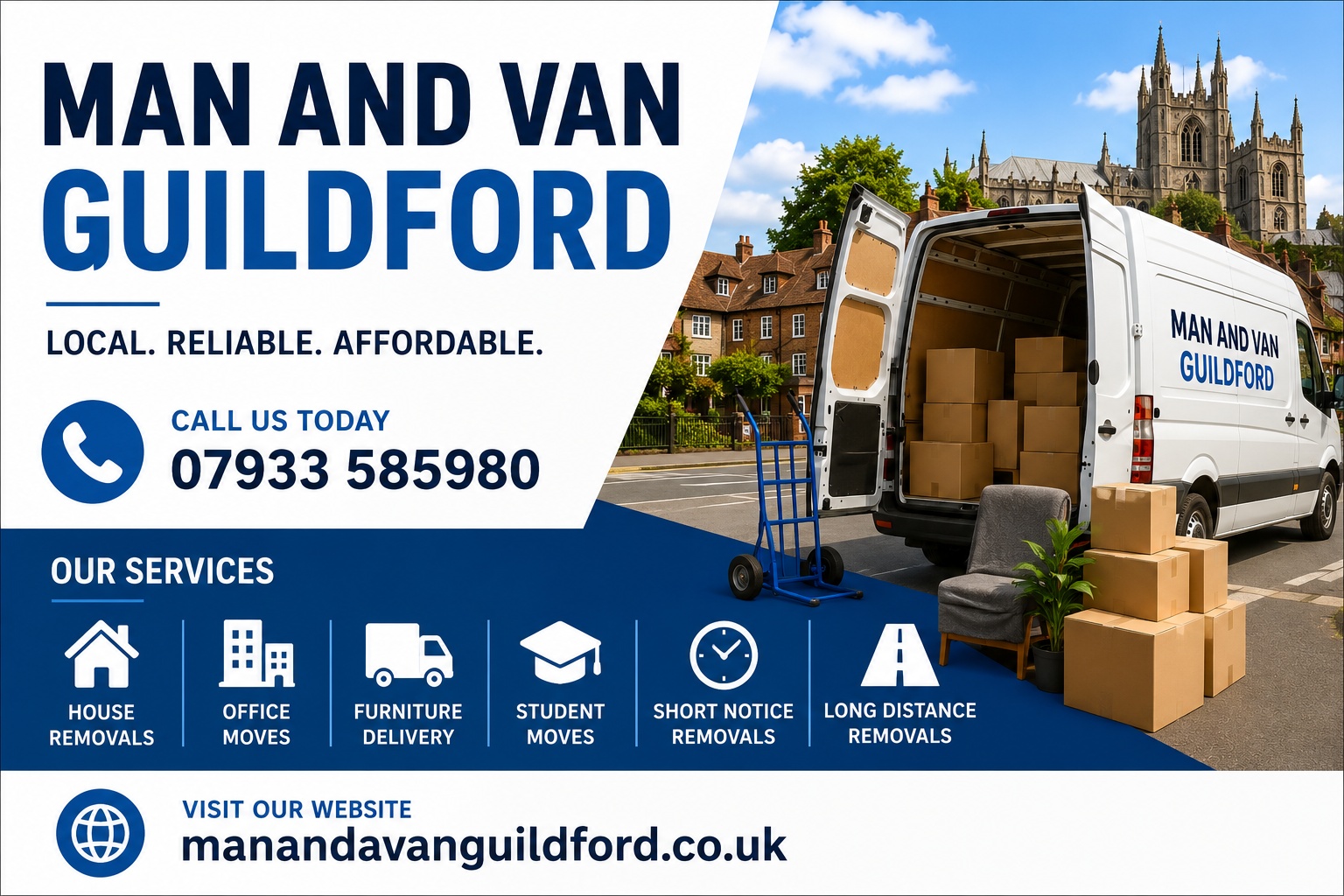 Man and Van Guildford providing house removals, office moves and furniture delivery services in Guildford Surrey. Call 07933 585980.