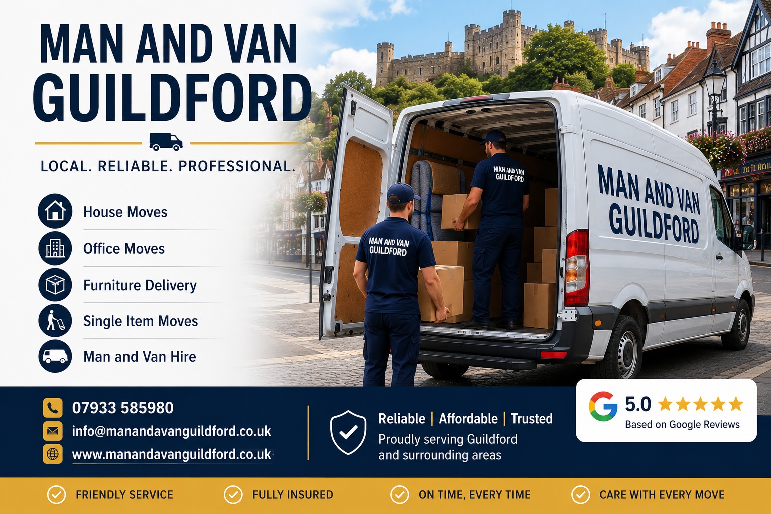 Man and Van Guildford providing professional house removals, office moves and furniture delivery across Guildford and Surrey